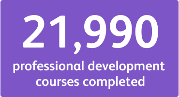 A graphic stating 21,990 professional development courses completed.