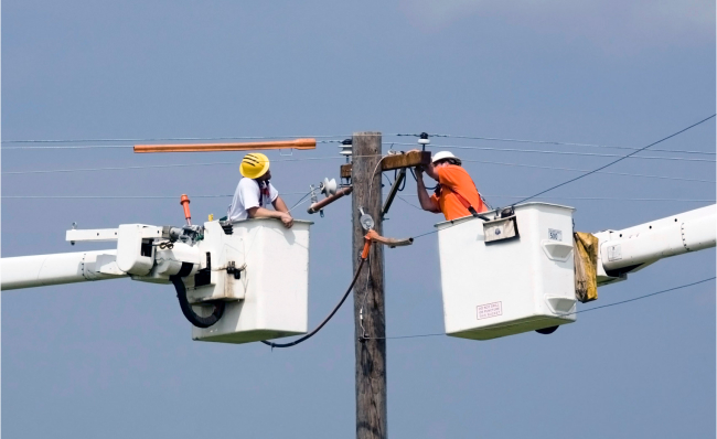 Repairing power lines due to severe weather