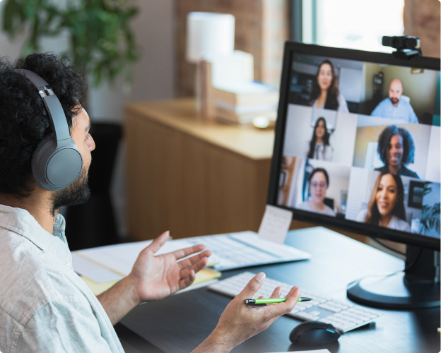 A virtual Protective teammate on a conference call with colleagues.