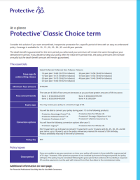 The cover of the Protective Classic Choice term at-a-glance flyer.