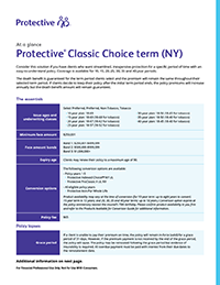 The cover of the Protective Classic Choice term New York at-a-glance flyer.