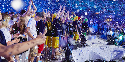 Confetti falling on athletes and spectators at The World Games