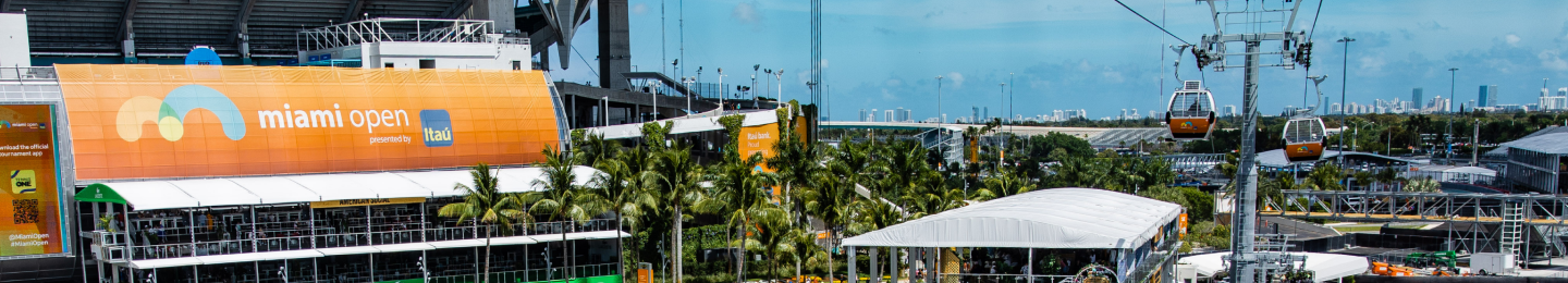 Panoramic view of the Miami Open venue at the Hard Rock Stadium in Miami, Florida.