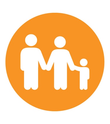 Orange icon of family holding hands