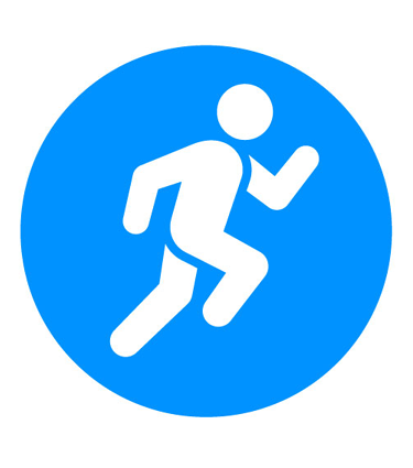 Light blue icon of person running