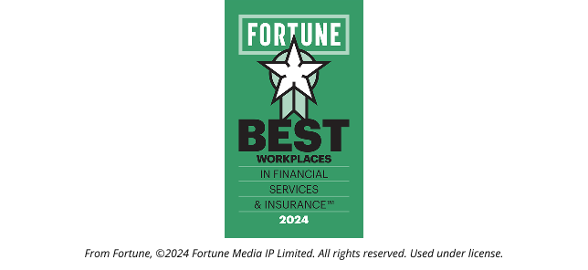 2024 Fortune's Best Places to Work in Financial Services badge.