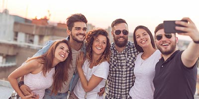 Large family taking a selfie while on vacation