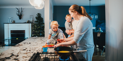 Video of a young family waking up and going those the chaotic happenings of a day.