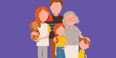 Drawn image of a multi-generational family