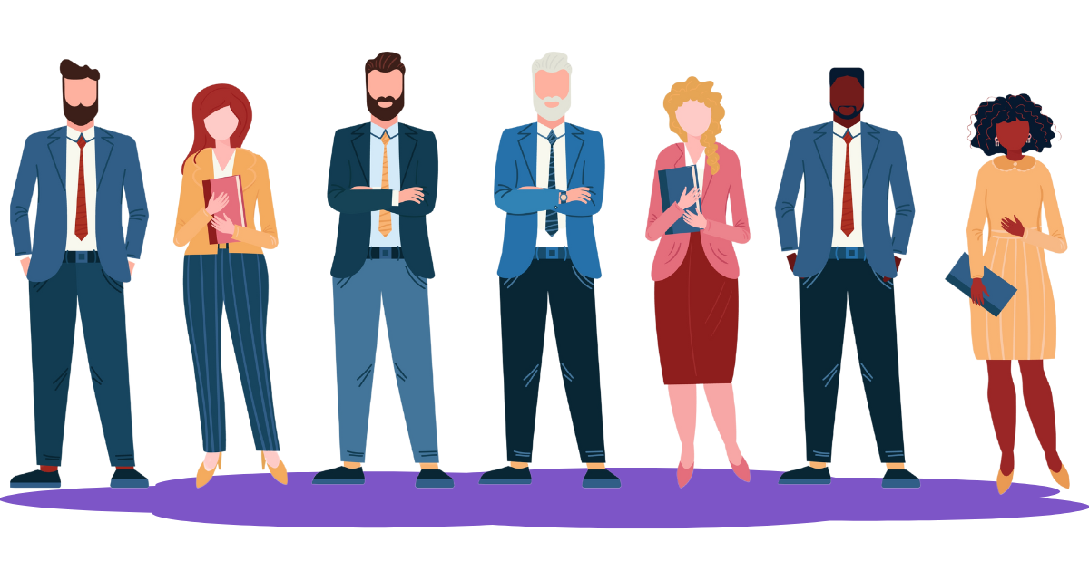 Illustrated business people standing side by side