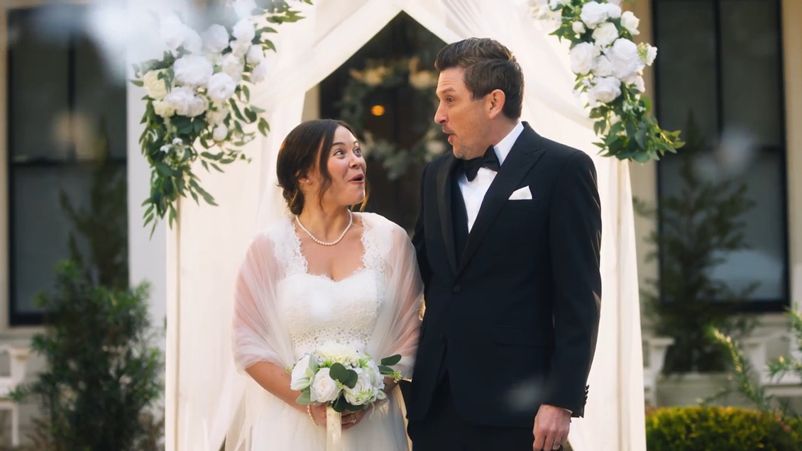 Newlyweds excited about being just married.